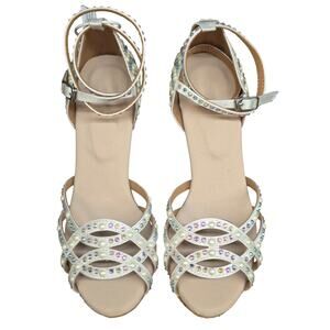 Dance & Sway Pearl Rhinestone Latin Heels 6.5 White 3" Flared Heel